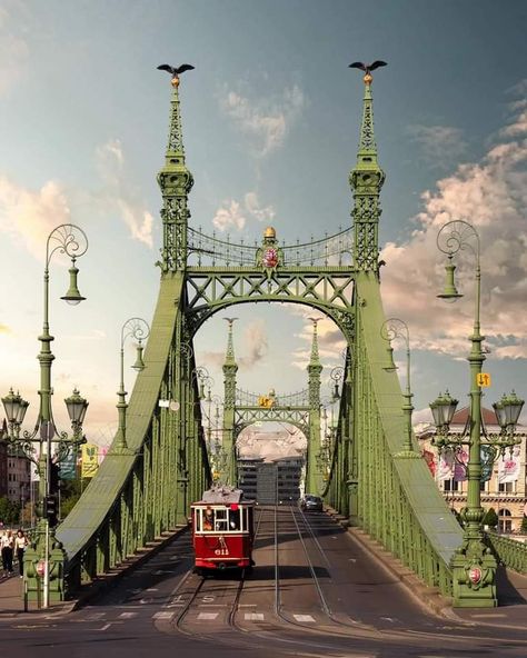 Liberty Bridge, Hungary, Budapest, Green Colors, Green