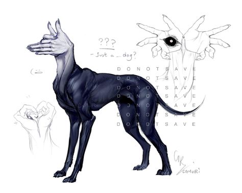 Alien Dog Art, Mythical Monsters Art, Monster Drawings Creepy, Alien Dog Drawing, Kitsune Moodboard, Dog Familiar, Unseelie Court, Spec Evo, Kunst Inspiration