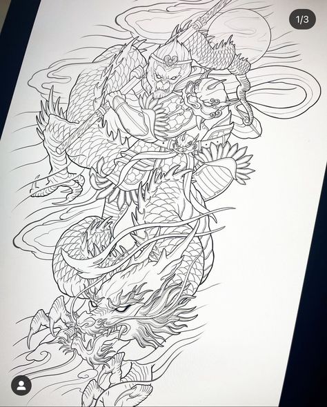 Tattoo Japanese Style, Poseidon Tattoo, Tattoo Dragon, Monkey Tattoos, King Tattoos, Japan Tattoo Design, Back Tattoos For Guys, Body Suit Tattoo, Tattoo Lettering Fonts