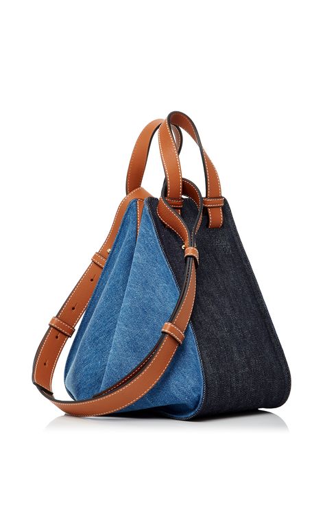 Everyday Denim Bags With Leather Handles, Luxury Modern Denim Bags, Luxury Denim Bags With Top Carry Handle, Luxury Denim Bag With Double Handles, Denim Display, Loewe Hammock, On-the-go Denim Bags With Leather Handles, Hammock Bag, Coconut Shell Crafts