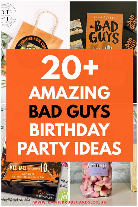 DIY creative Bad Guys villains birthday party ideas for kids Bad Guys Theme Party, Bad Guys Party Ideas, Bad Guys Birthday Party Ideas, The Bad Guys Birthday Party, Bad Guys Birthday Party, Guys Birthday Party Ideas, Bad Guys Party, Guy Party Themes, Birthday Party Ideas Activities