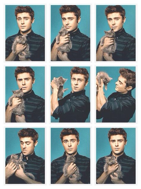 Zac Efron with a cat. How cute! Guy Holding Cat, Guys With Cats, Zach Efron, Celebrities With Cats, Cat Products, The Greatest Showman, Zac Efron, Ernest Hemingway, High School Musical