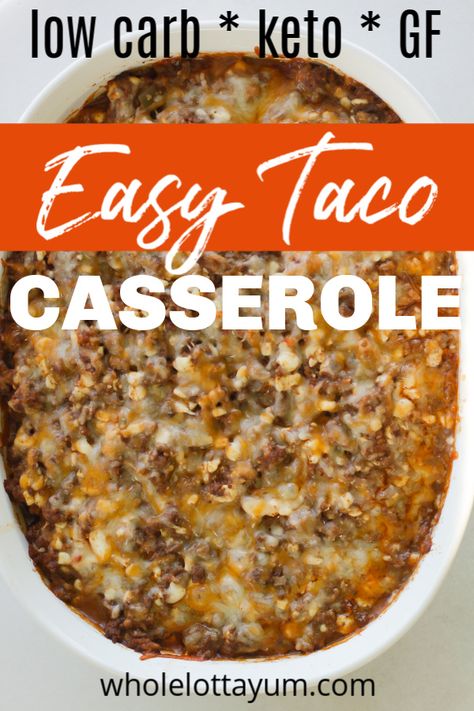 An easy taco casserole with ground beef and lots of cheese, this low carb keto casserole only has 5 ingredients and cooks up in 30 minutes! #keto #ketorecipes #lowcarb #easydinners #glutenfree #beefrecipes Easy Taco Casserole, Casserole With Ground Beef, Keto Casserole, Low Carb Casseroles, Keto Taco, Taco Casserole, Ground Beef Casserole, Easy Taco, Recetas Keto