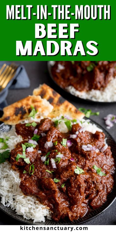 Beef Curry Recipe Easy, Beef Madras Recipe, Madras Recipes, Beef Madras, Indian Beef Recipes, Beef Curry Recipe, Kitchen Sanctuary, Curry Recipes Easy, Veal Recipes