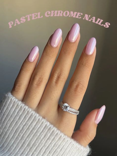 Chrome Nails Pastel, Ombré With Chrome, Pastel Chrome Nails, Light Pink Chrome Nails, Light Pink Chrome, Nails With Chrome, Easy Nail Designs Summer, Short Oval Nails, Almond Acrylic