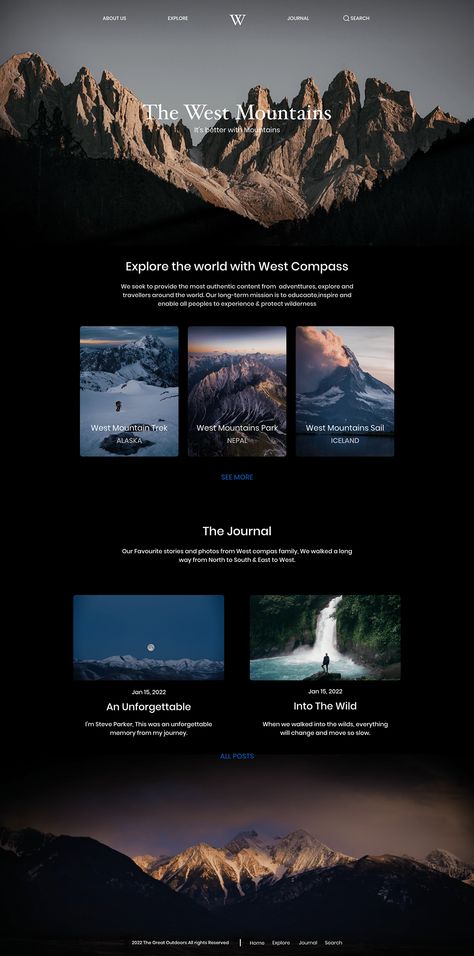 Parallax Landing Page Design on Behance Brochure Website Design, Blog Archive Page Design, Landing Pages Inspiration, Luxury Landing Page, Outdoor Website Design, Parallax Website Design, Creative Landing Page Design, Travel Landing Page, Web Design Landing Page