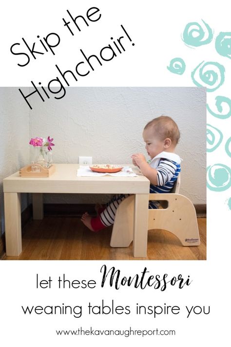 Montessori Weaning Table Set Up, Montessori Dining Area, Montessori Dining Room, Montessori Eating Area, Cheap Montessori Ideas, Montessori Feeding, Small Montessori Nursery, One Year Old Montessori Room, Apartment Playroom Small Spaces