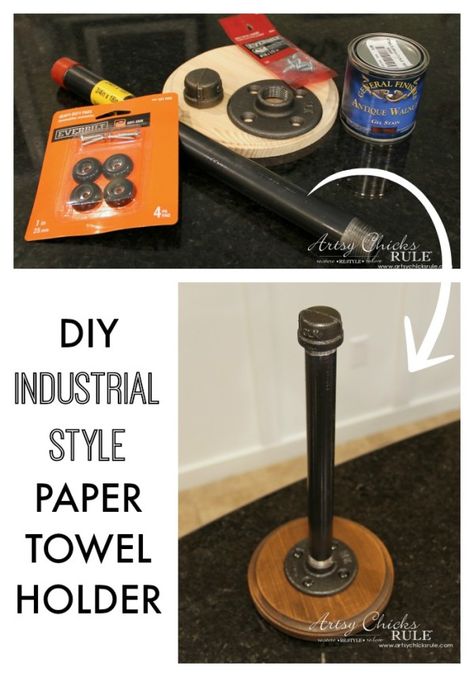 Diy Paper Towel Holder, Rustic Towel Rack, Paper Towel Holder Kitchen, Industrial Diy, Paper Furniture, Pipe Furniture, Diy Kitchen Decor, Diy Holz, Paper Towel Holder