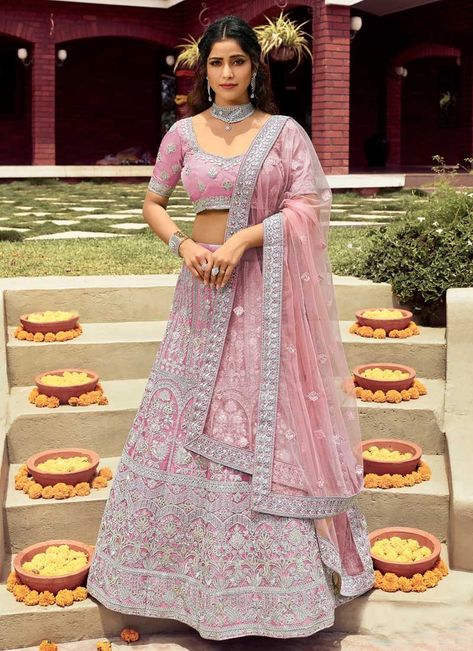 Trendy Lehenga Choli For Bridal Bridal Reception Lehenga, Stone Work Embroidery, Evening Reception, Organza Lehenga, Reception Lehenga, Lehenga Choli Online, Pink Lehenga, Wedding Saree Indian, Designer Lehenga