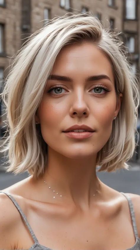 Short Blond Pixy Hair, Short Blonde Bob Thick Hair, Haircut For High Cheekbones, Graduated Long Bob, Short Bob With Side Part, Short Haircuts For Oval Face Shape Women, Short Haircut For Diamond Face, Diamond Shape Face Hairstyles, Box Bob 2024