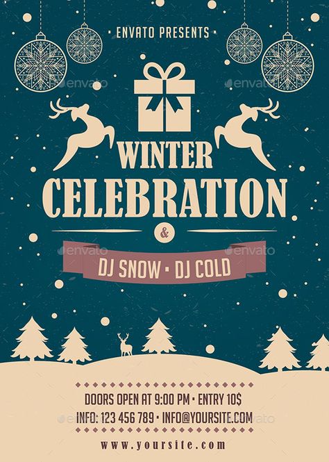 Winter Flyer Design, Christmas Event Poster, Winter Advertising, Event Poster Inspiration, Festive Poster, Merry Christmas Font, Christmas Fonts Free, Winter Celebration, Holiday Fonts