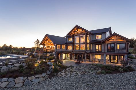 Tamarack_web-42 Mountain Arch, Luxury Goals, Timber Frame Design, Gym Room, Streamline Design, Timber Framing, Outdoor Fireplace, Log Homes, Timber Frame