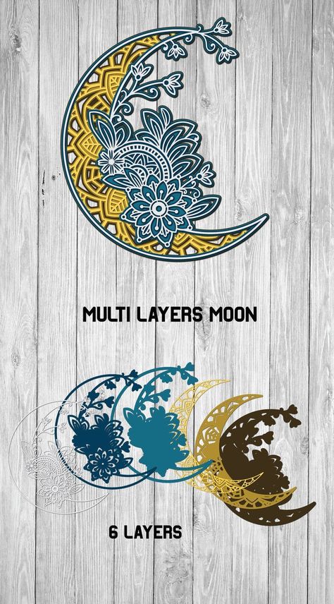 3d Svg Files Free, Cricut Cardstock Projects, Free Layered Svg Files, Cricut Mandala, Celestial Svg, Craft Cricut, Moon Mandala, Moon Svg, Idee Cricut