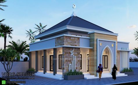 3D-visualizer: Desain Musholla Minimalis Mosque Design Islamic Architecture, Roof Terrace Design, Mosque Design, Architecture Elevation, Small House Design Exterior, Mosque Architecture, House Plan Gallery, Store Interiors, Terrace Design