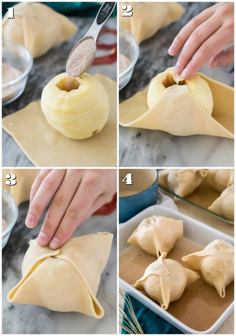 Dough For Apple Dumplings, Baked Apples With Pie Crust, Apple Dumpling Crust Recipe, Apple Dumplings For Two, Pillsbury Apple Dumplings, Thing To Make With Apples, Baked Apples Dumplings, Apple Recipes With Pie Crust, How To Make Apple Dumplings