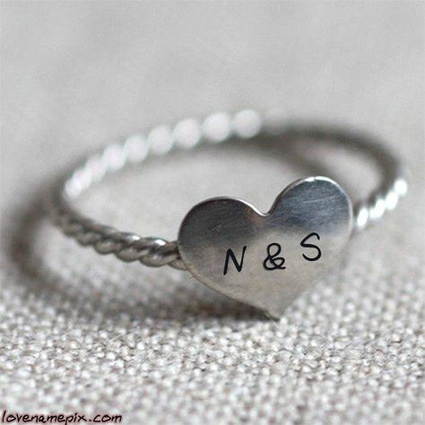 N Name Picture - Couple Letters Heart Ring Couple Letters, Ruby Wedding Band, Ruby Bands, Name Pictures, Sunflower Ring, Sterling Silver Promise Rings, Silver Heart Ring, Letter Ring, Couple Ring