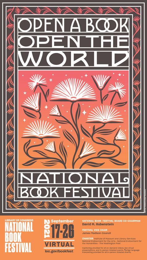 Book Festival Poster, Deep Ellum Murals, Louise Fili, Bloom Book, Library Posters, Festival Theme, Book Festival, Forever Stamps, Festival Poster