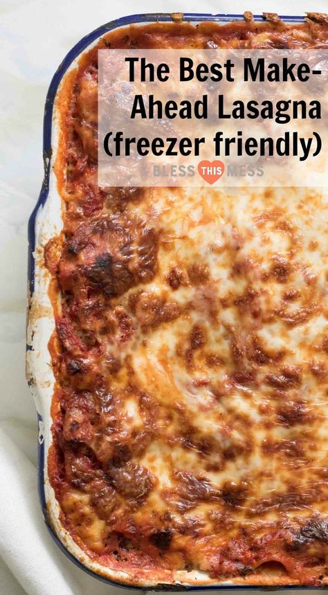 The Best Make-Ahead Lasagna recipe that is freezer friendly too is made with a rich sausage sauce and loads of cheese. This will be your go-to lasagna recipe guaranteed! Lasagna Make Ahead And Freeze, Make Ahead Freezer Lasagna, How To Freeze Lasagna Freezer Meals, Freeze Lasagna How To, Lasagna Freezer Meal Recipe, Lasagna Recipe To Freeze, Freeze Ahead Lasagna, Lasagna To Freeze, Frozen Lasagna Recipe