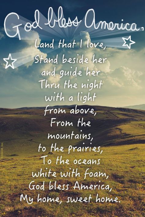 God bless America, Land that I love, Stand beside her and guide her Thru the night with a light from above; From the mountains, to the prairies, To the oceans white with foam, God bless America, My ho Land That I Love, God Bless America Song, God Bless America Quotes, Home Sweet Home Quotes, Sweet Home Quotes, Prayers For America, Patriotic Poems, America Quotes, God Bless The Usa