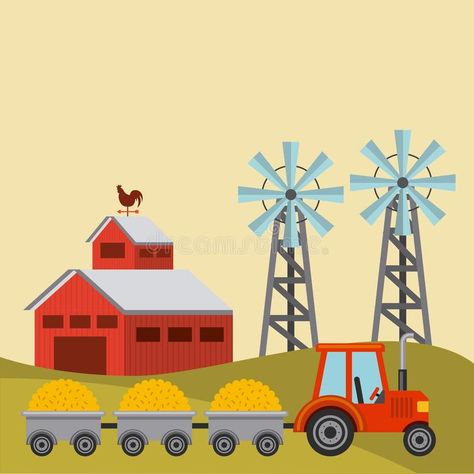 Farm and agriculture design stock illustration Agriculture Design, Farm Landscape, Farm Land, Red Barn, Colorful Landscape, Colorful Design, Design Vector, Wagons, Agriculture