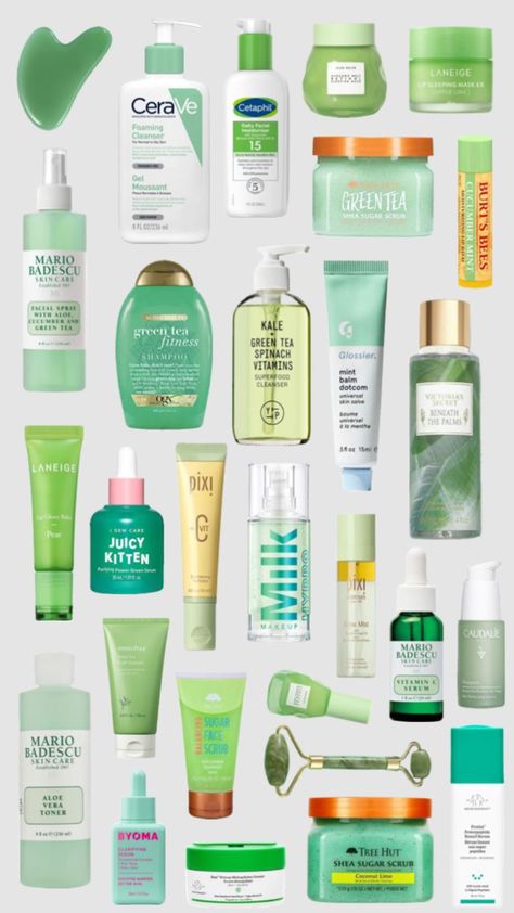 Green Wishlist, Rainbow Skincare, Green Skincare, Birthday Basket, Green Products, Dream List, Dark Green Aesthetic, Preppy Stuff, Diy Body Care