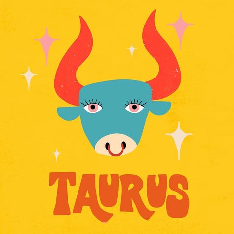 Taurus Illustration Art, Taurus Illustration, Uni Room Decor, Zodiac Decor, Graphic Star, Taurus Season, Throat Tattoo, Stickers Ideas, Sign Illustration