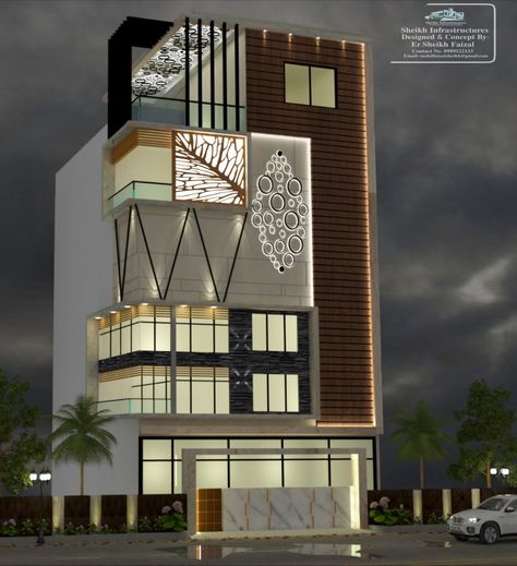 G+2 house elevation G 3 Front Elevation Design Modern, House Design 3 Storey, Office Building Elevation, House Elevation Modern, Office Elevation, Residence Exterior, Building View, 3 Storey House Design, Modern Bungalow Exterior