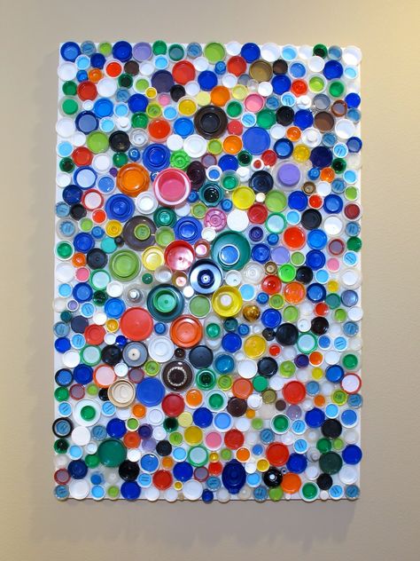 Bottle Cap Mosaic, Bottle Cap Wall Art, Nursery Furniture Ideas, Bottle Cap Wall, Cap Wall, Plastic Bottle Caps, Air Clay Ideas, Interesting Facts About Yourself, Air Clay