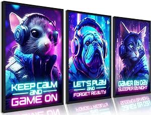 Cyberpunk Animals, Gamer Picture, Game Decorations, Boy Playroom, Boy Room Poster, Kitchen Flat, Neon Game, Posters For Bedroom