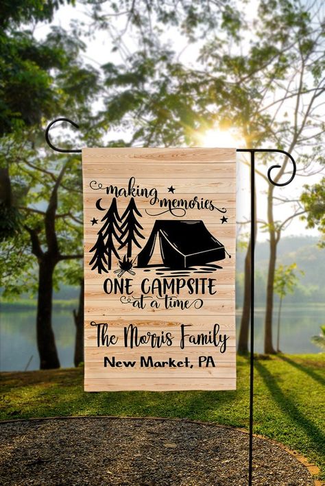 Camping Signs Personalized, Camping Garden, Camper Signs, Flag Display, Tent Campers, Camping Pillows, Camping Signs, Camping Decor, Camper Decor