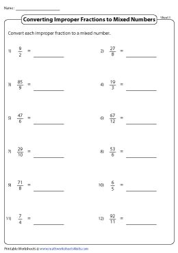 Converting Mixed Numbers To Improper, Mixed Numbers To Improper Fractions, Improper Fractions, Mixed Numbers, Fractions Worksheets, 5th Grades, 5th Grade, Printable Worksheets, Homework