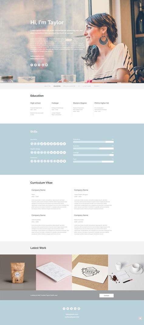 Create a beautiful online resume with Bridge WordPress theme.  #wordpress #theme #design #layout #webdesign #bridge #creative #portfolio #resume #personal #cv Resume Website Design, Online Resume Website, Wix Portfolio, Online Portfolio Design, Cv Website, Webdesign Portfolio, Resume Website, Personal Website Design, Website Resume