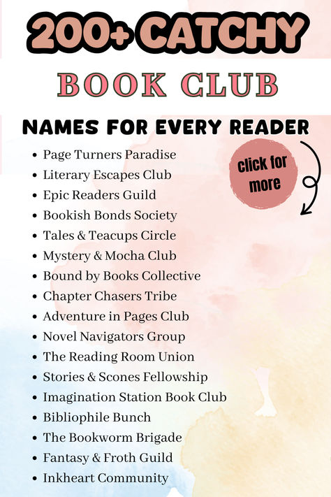 Looking for the perfect name for your book club? Check out this list of 200+ catchy and creative book club names for every type of reader! From fun and quirky to sophisticated and inspiring, click to find the ideal name for your group! Book Club Names, Sense Of Community, Imagination Station, Creative Books, Page Turner, Book Club, Book Worms, The Fosters, Sense