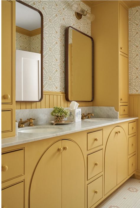 Bathroom Decorations Ideas, Vintage Yellow Bathroom, Small Bathroom Decorating Ideas, Budget Small Bathroom, Small Bathroom Decorating, Bathroom Remodel On A Budget, Bathroom Decorations, Bathroom Decorating Ideas, Yellow Bathroom