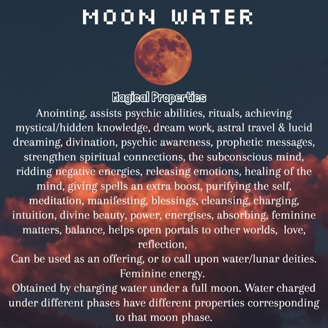 Moon Water Properties, Herb Properties, Water Properties, Water Meaning, Spiritual Magic, Moon Meaning, Water Magic, Lunar Magic, Charmed Book Of Shadows