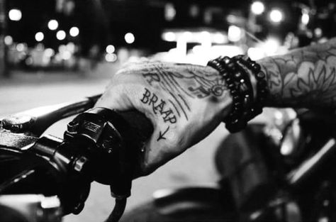 Biker Tattoos For Men, Tattoo Chart, Hand Tattoo Images, Motor Tattoo, Motorcycle Tattoo, Motorcycle Tattoos, Biker Tattoos, Street Triple, Biker Quotes