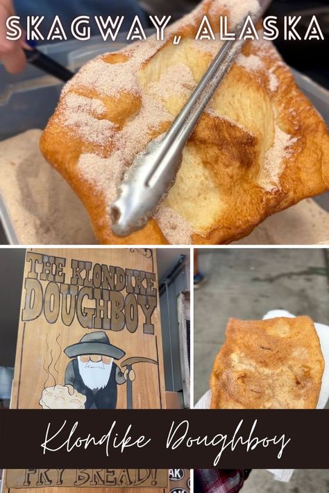 Alaskan fry bread from Klondike Doughboy in Skagway, Alaska Alaskan Food, Alaska Food, Alaska Travel Cruise, Fried Bread Recipe, Skagway Alaska, Alaska Vacation, The Best Dessert, Fry Bread, Fried Dough