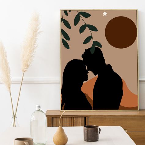 Romantic couple printable,Valentine's day gift for her,moonlight romance printable gift,abstract minimalist portrait,digital download,lovers by DigitalCurry on Etsy Boho Art Painting Couple, Couple Draw, Couples Canvas Art, Couples Canvas Painting, Ideas Emprendimiento, Minimalist Portrait, Mini Toile, Couple Romantic, Boho Painting