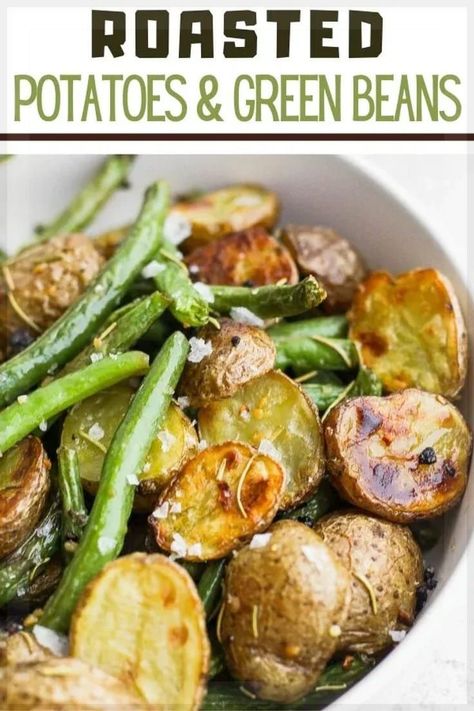 Roasted Potatoes And Green Beans, Easy Potatoes, Vegan Breakfast Casserole, Roasted Veggies In Oven, Potatoes And Green Beans, Small Potatoes, Green Beans Recipe, Lemon Green Beans, Green Beans And Potatoes