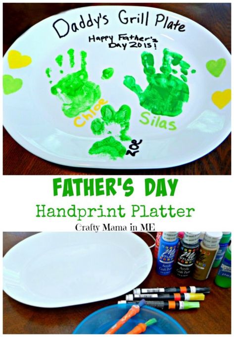 Handprint Platter, Kids Fathers Day Crafts, Diy Father's Day Crafts, Diy Father's Day Gifts, Grill Plate, Handprint Crafts, Crafty Mama, Father's Day Diy, Dad Day