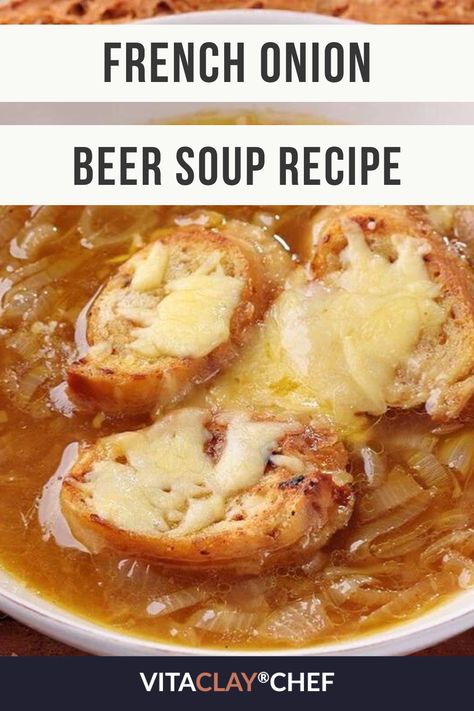 Believe it or not, beer has many health benefits including natural probiotics and yeast for a healthy gut. Beer also adds flavor to your favorite recipes, including this french onion beer soup. French Onion Soup With Beer, Beer Soup, Stock Recipes, Natural Probiotics, Best Soup Recipes, Beer Bread, Best Slow Cooker, Easy Slow Cooker Recipes, Slow Cooker Soup