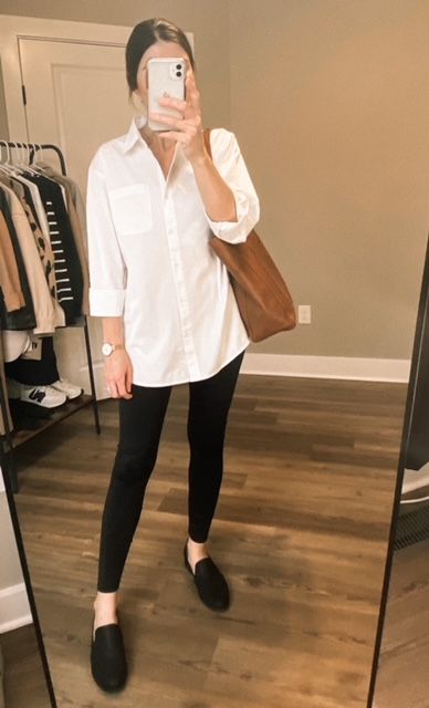 Active Business Casual, White Button Down With Leggings, Button Down And Leggings Outfit, Leggings Business Casual Outfit, Button Down With Leggings, Work Leggings Outfit, Dressed Up Leggings Outfit, Leggings Office Outfit, Leggings Outfit For Work Offices