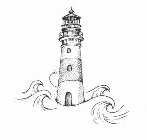 Lighthouse Minimalist Tattoo, Light House Tattoo Minimalist, Simple Lighthouse Tattoo, Lighthouse Tattoo Design, Light House Tattoo, Traditional Lighthouse Tattoo, Lighthouse Illustration, Lighthouse Sketch, Beachy Tattoos