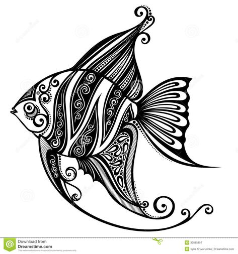 Zentangle Animals, Fish Artwork, Zentangle Artwork, Fish Vector, Doodle Art Drawing, Abstract Pattern Design, Fish Drawings, Zentangle Drawings, Fish Patterns