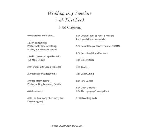 Wedding day timeline 4 PM Ceremony – Planning your Timeline 4pm Wedding Day Timeline, Wedding Schedule Timeline, Ceremony Planning, Wedding Processional, Photo Timeline, Bridesmaid Tank Tops, Photo Checklist, Wedding Schedule, Practical Wedding