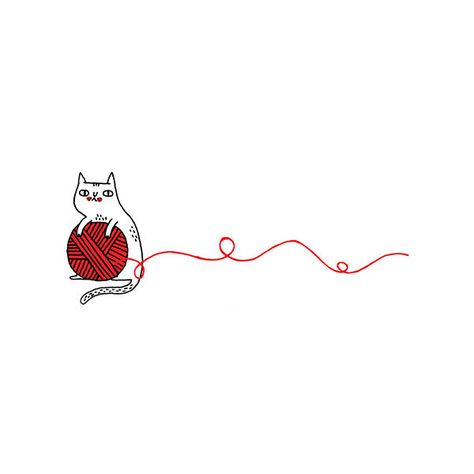 Cat yarn Cat With Yarn Drawing, Ball Of Yarn Tattoo, Ball Of Yarn Drawing, Yarn Clipart, Yarn Tattoo, Yarn Cat, Gemma Correll, Cat Tat, Knitting Humor