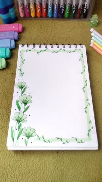 Green Border Design Notebook, Simple Index Ideas For Project File, Simple Designs For Project, Outline Ideas For Project, Decorative Pages For Project, Border Design Ideas Creative, Border Design For Biology Project, Journal Design Ideas Creative, Front Sheet Design For Project