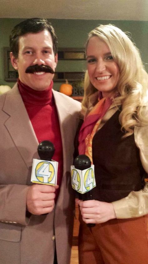 Halloween costume for couple made at home! Ron Burgandy and Victoria Corningstone from Anchorman. Halloween Costume For Couples, Costume For Couples, Costume Couples, Couples Costume, Anchorman, Halloween Costumes For Couples, Halloween 2017, Couple Halloween Costumes, Couples Costumes