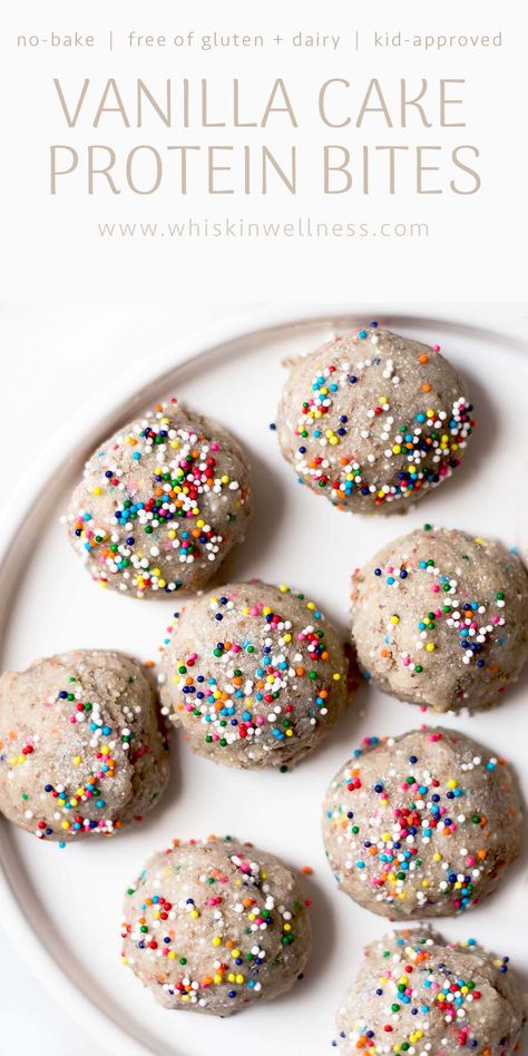 Birthday Cake Protein, Health Dessert Recipes, Protein Ideas, Healthy High Protein Snacks, Cake Ball Recipes, Vanilla Birthday Cake, Toddler Recipes, Healthy Protein Snacks, Protein Cake