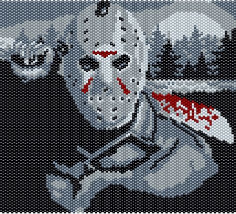 Big Perler Beads, Bead Stitching Patterns, Crochet Horror, Witchy Stitcher, Jason Voorhees Friday The 13th, Halloween Tapestry, Miyuki Beads Pattern, Halloween Cross Stitch Patterns, Pixel Art Templates